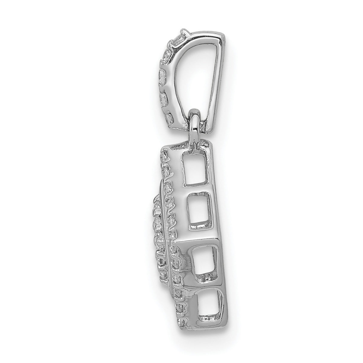 10k White Gold Pendant with Double Rhombus Design and Round Pave Diamonds