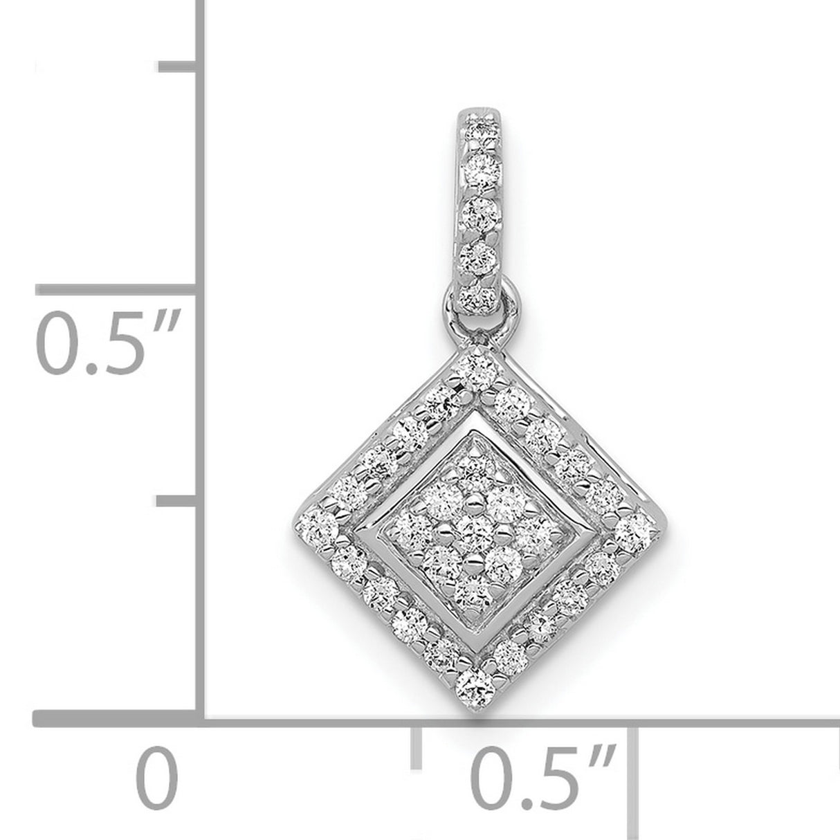 10k White Gold Pendant with Double Rhombus Design and Round Pave Diamonds
