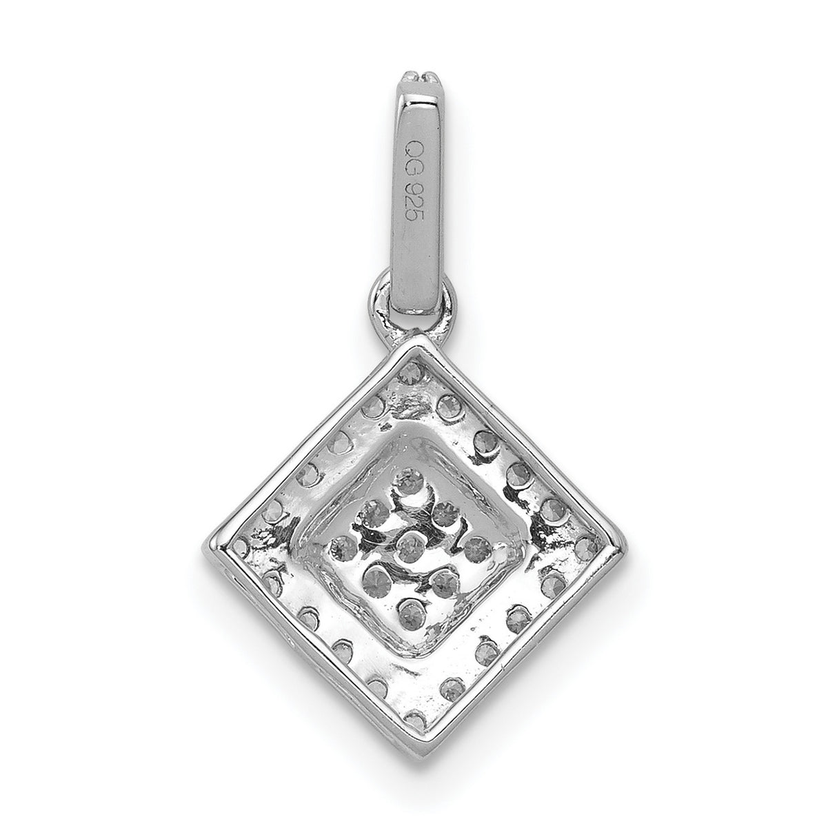 14k White Gold Diamond Pendant with Double Diamond Shape and Pavé Cluster Design