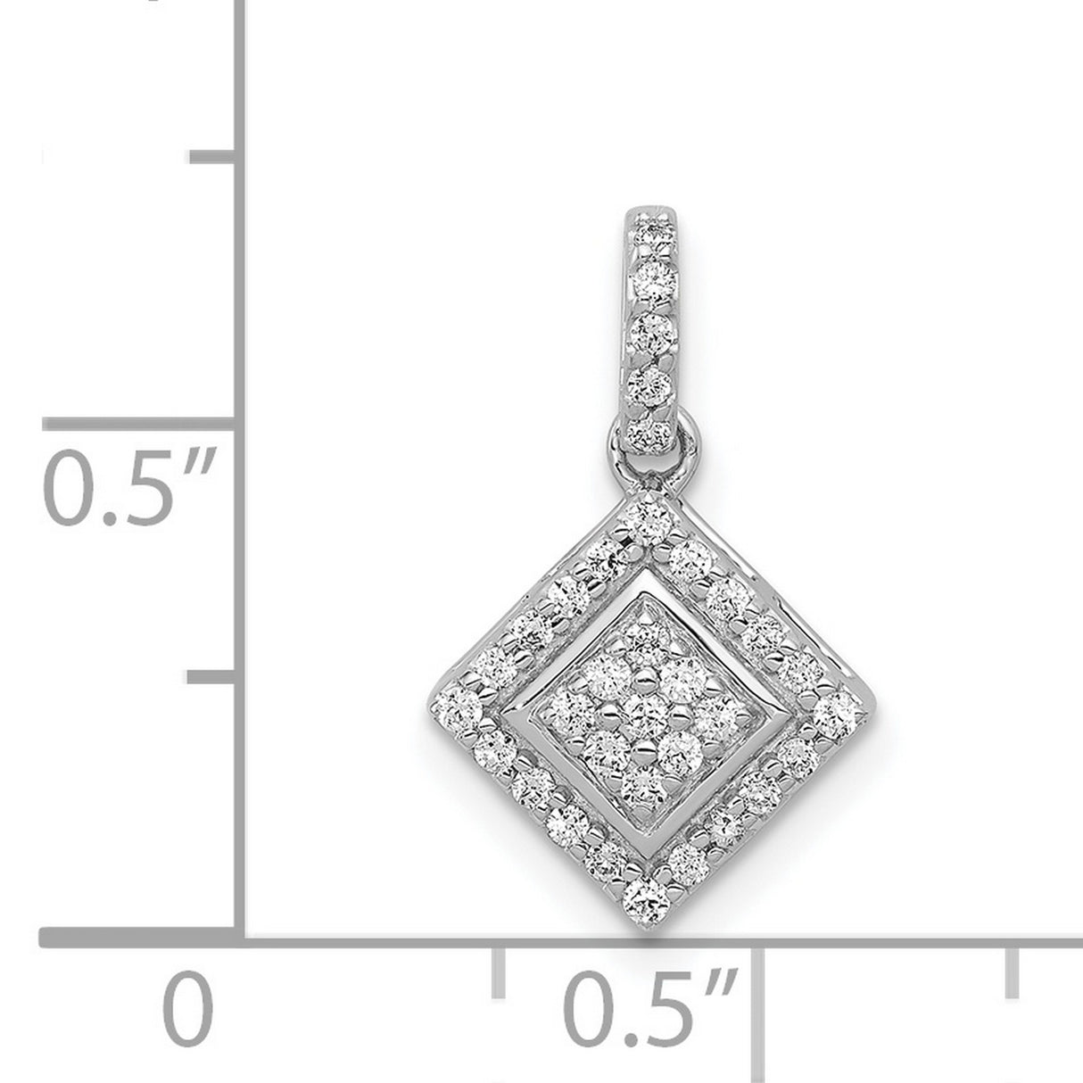 14k White Gold Diamond Pendant with Double Diamond Shape and Pavé Cluster Design