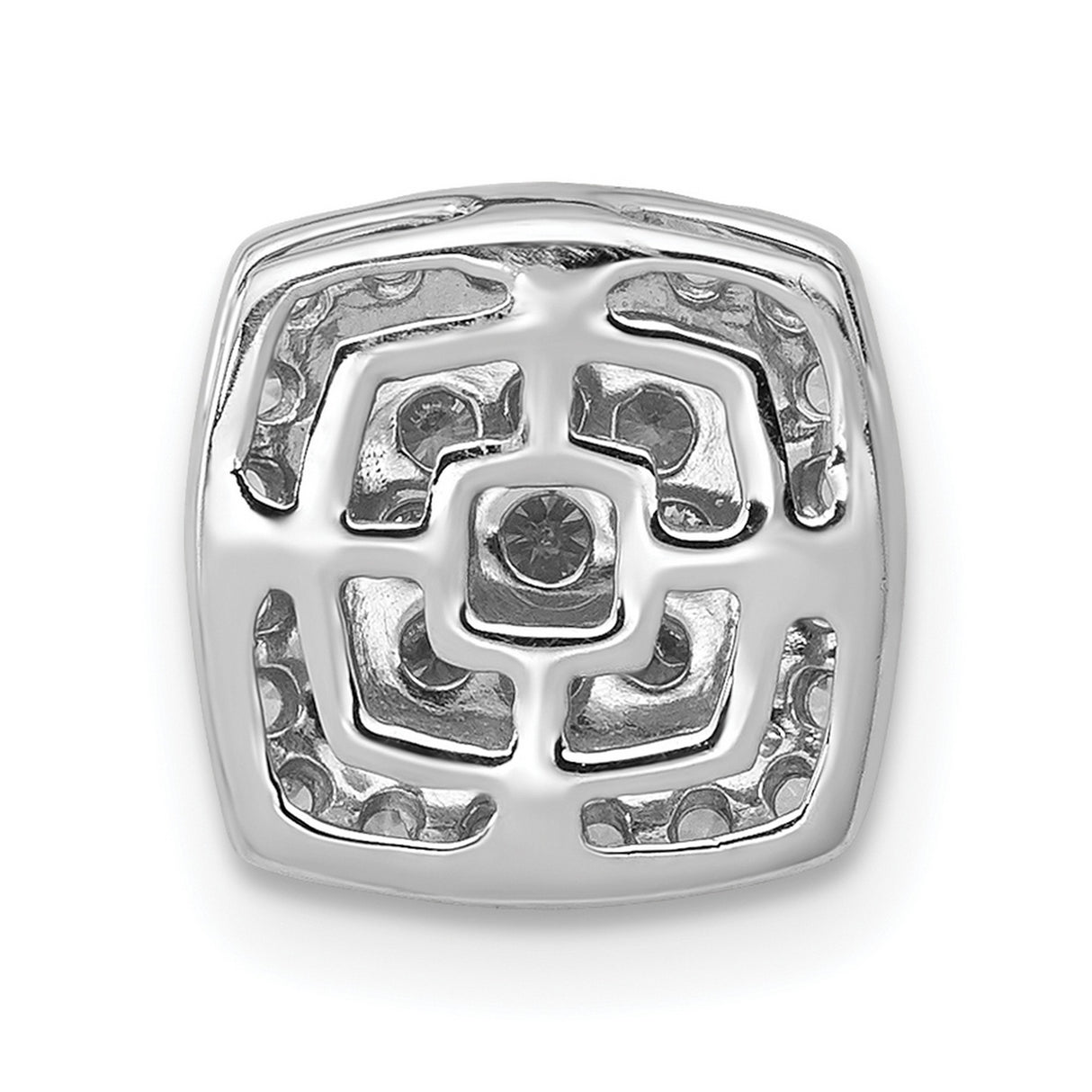 14k White Gold Diamond Stud Earrings with Cushion Halo and Pavé Set Round Diamonds