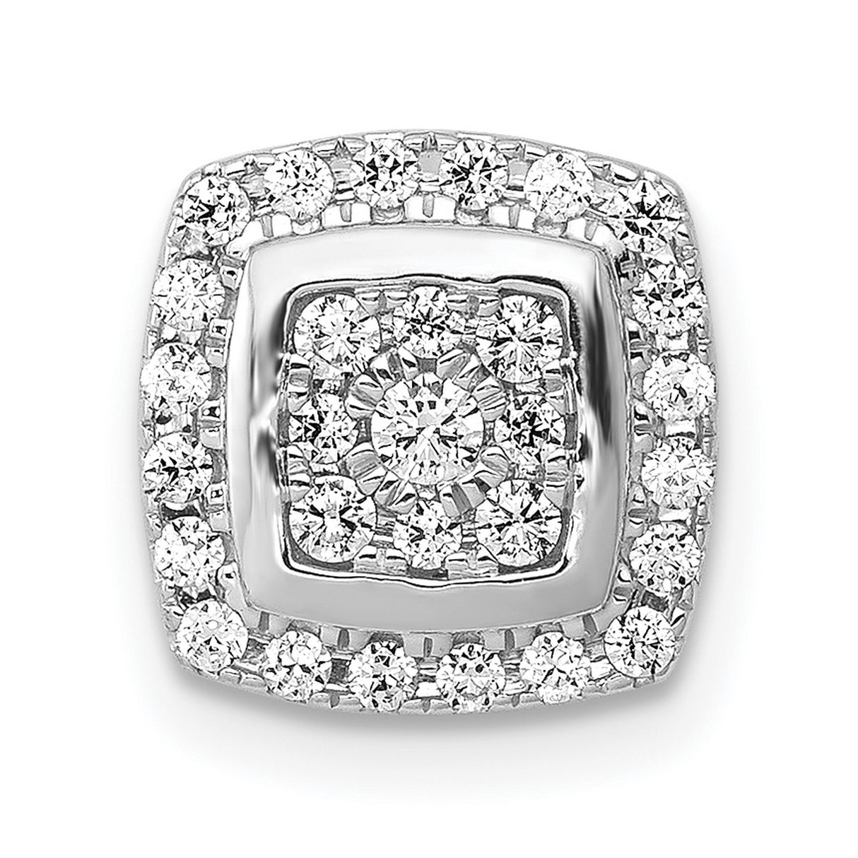 14k White Gold Diamond Stud Earrings with Cushion Halo and Pavé Set Round Diamonds