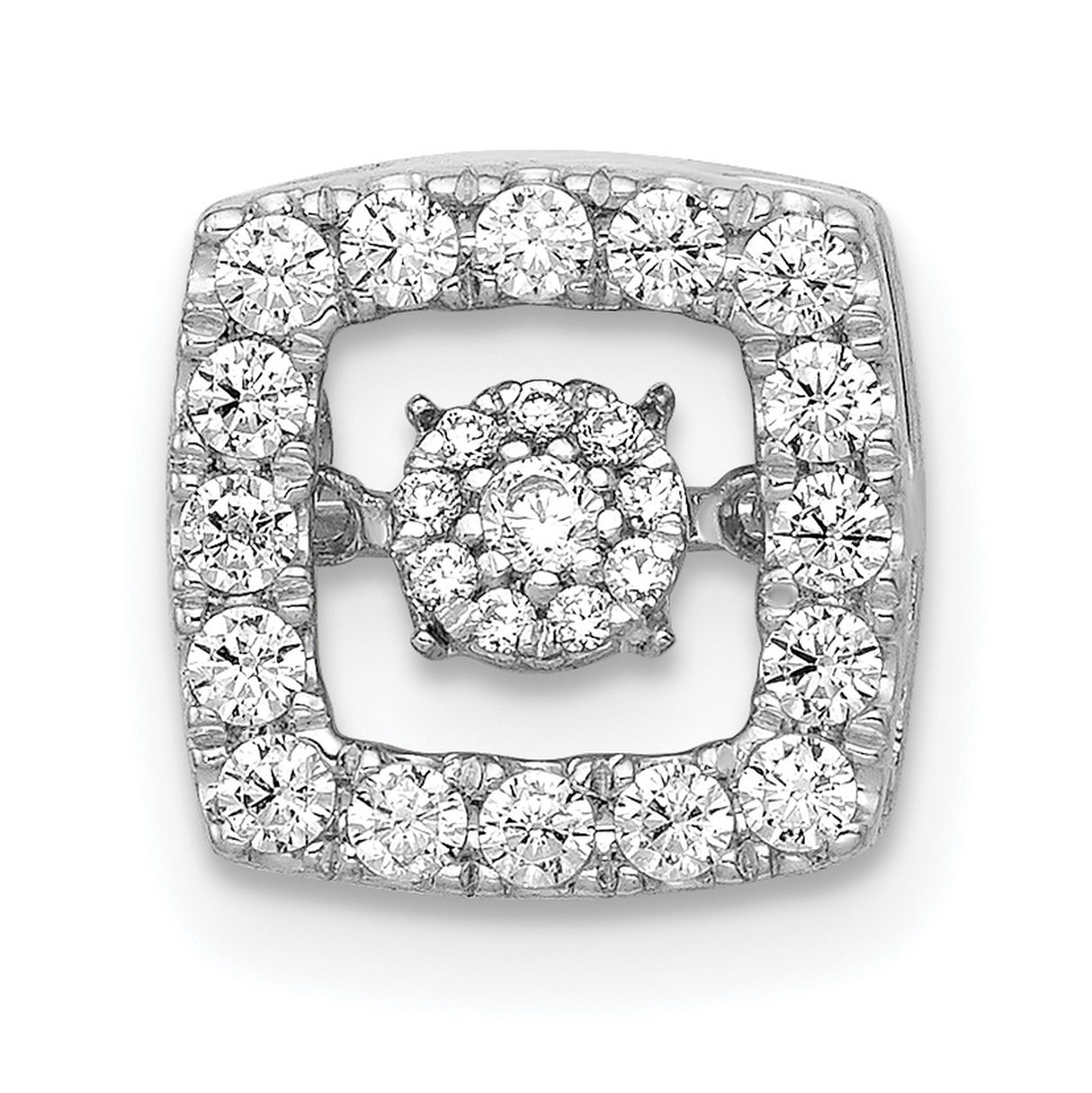 3/8ct Vibrant Moving Diamond Square Chain Slide Charm Pendant in Real 14k White Gold