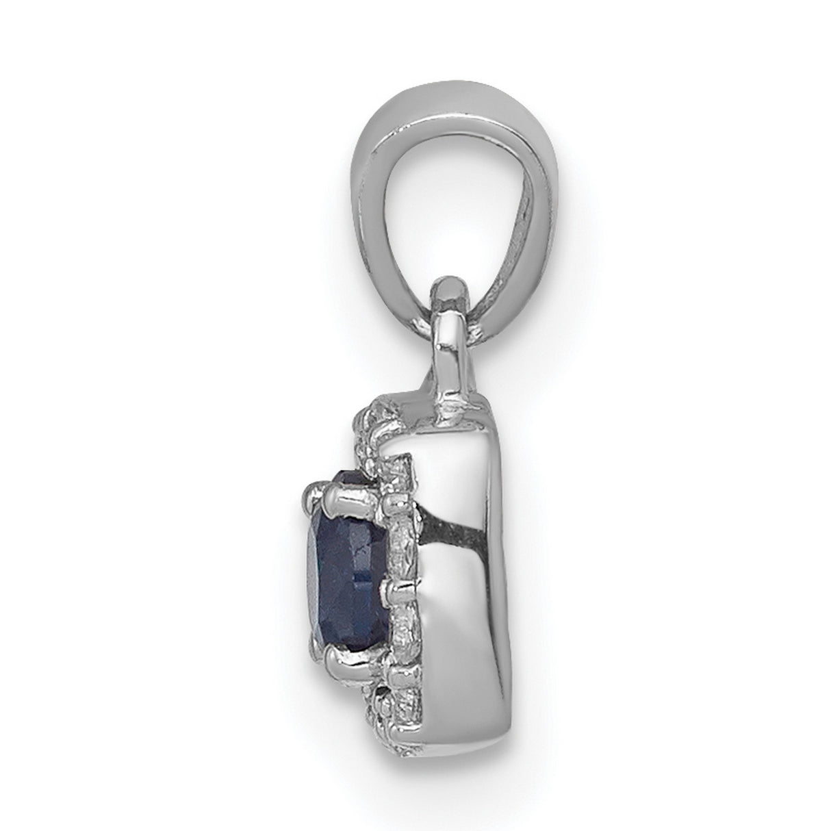 14k White Gold Pendant with Blue Diamond Center and White Diamond Halo Halo Charm