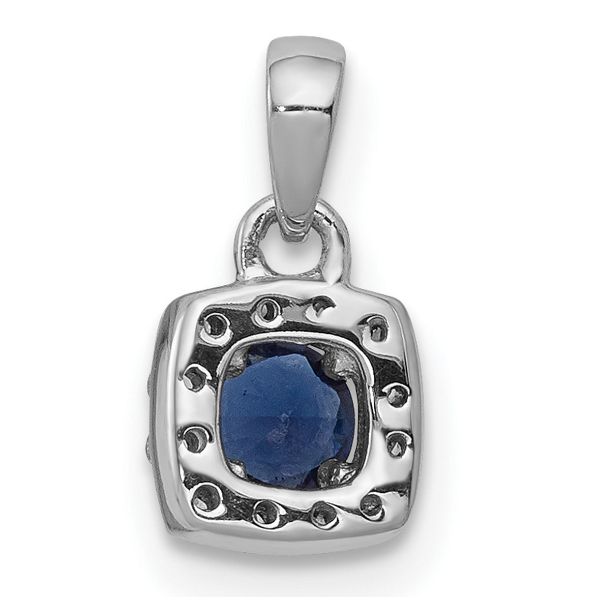 14k White Gold Pendant with Blue Diamond Center and White Diamond Halo Halo Charm