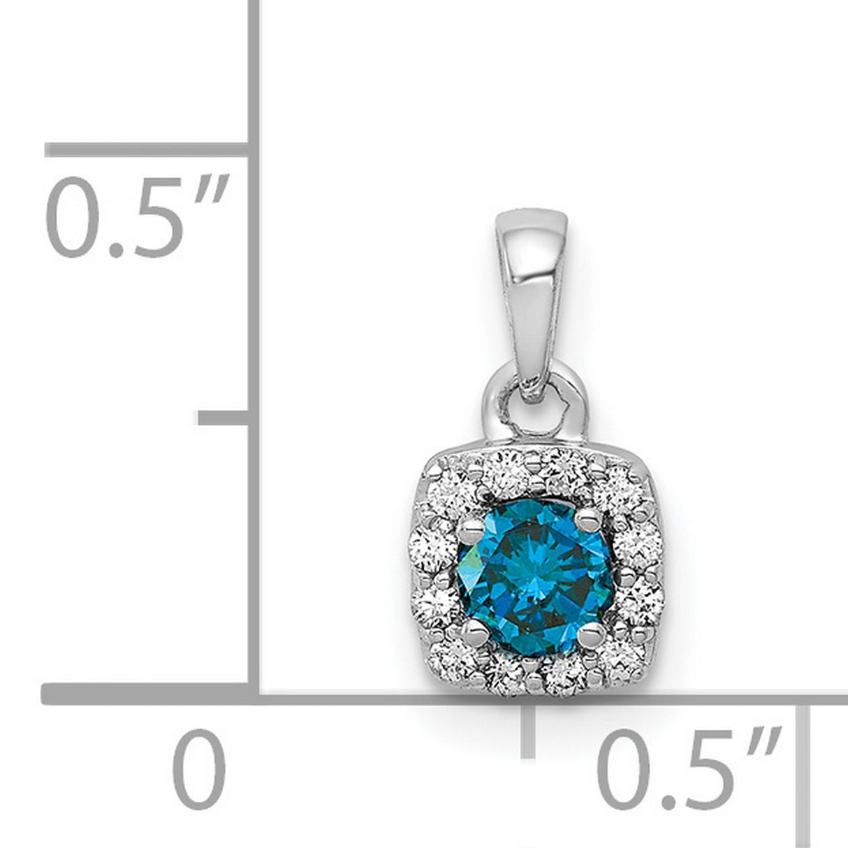 14k White Gold Pendant with Blue Diamond Center and White Diamond Halo Halo Charm