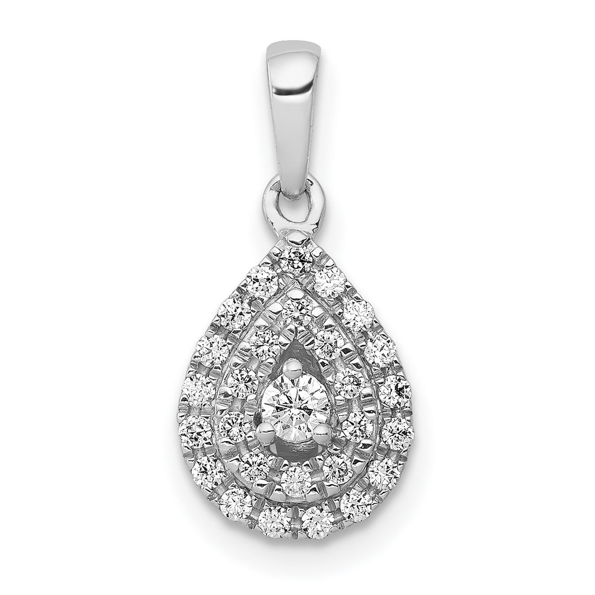 14k White Gold Teardrop Pendant with Diamond Cluster, Delicate Minimalist Bridal Jewelry