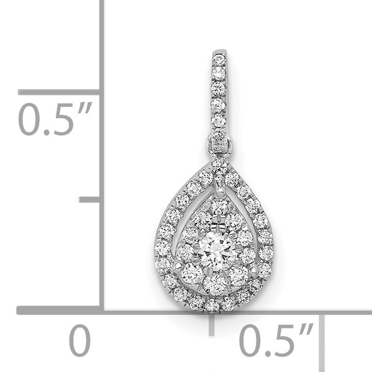 10k White Gold Teardrop Pendant with Round Cut Diamonds, Classic Halo Style
