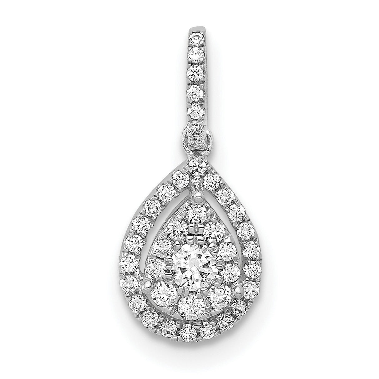 10k White Gold Teardrop Pendant with Round Cut Diamonds, Classic Halo Style