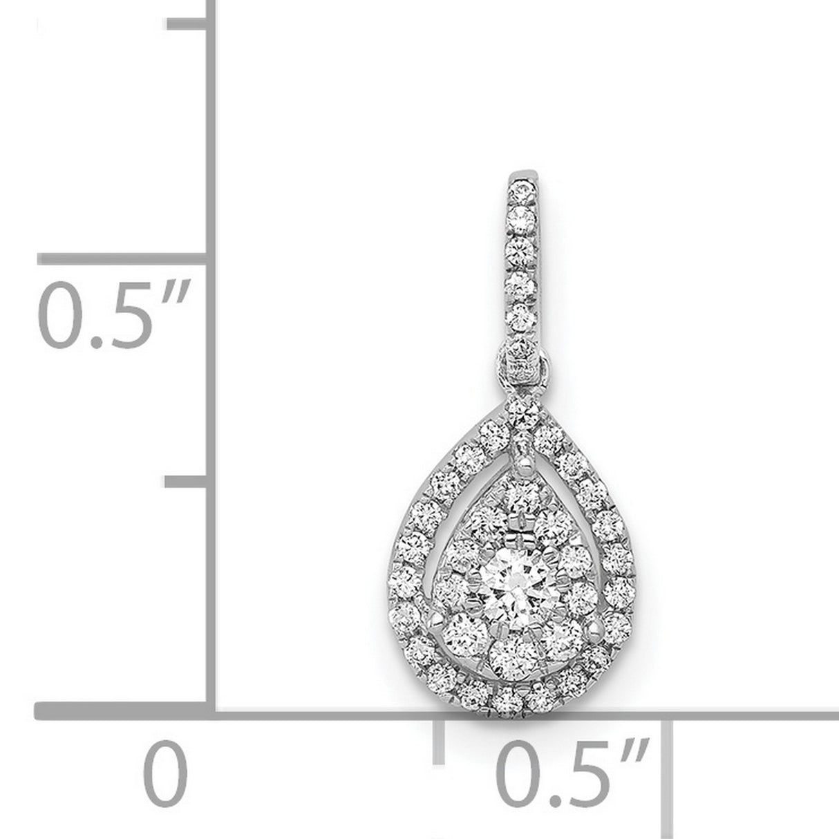 14k White Gold Teardrop Pendant with Double Halo Round Cut Diamonds