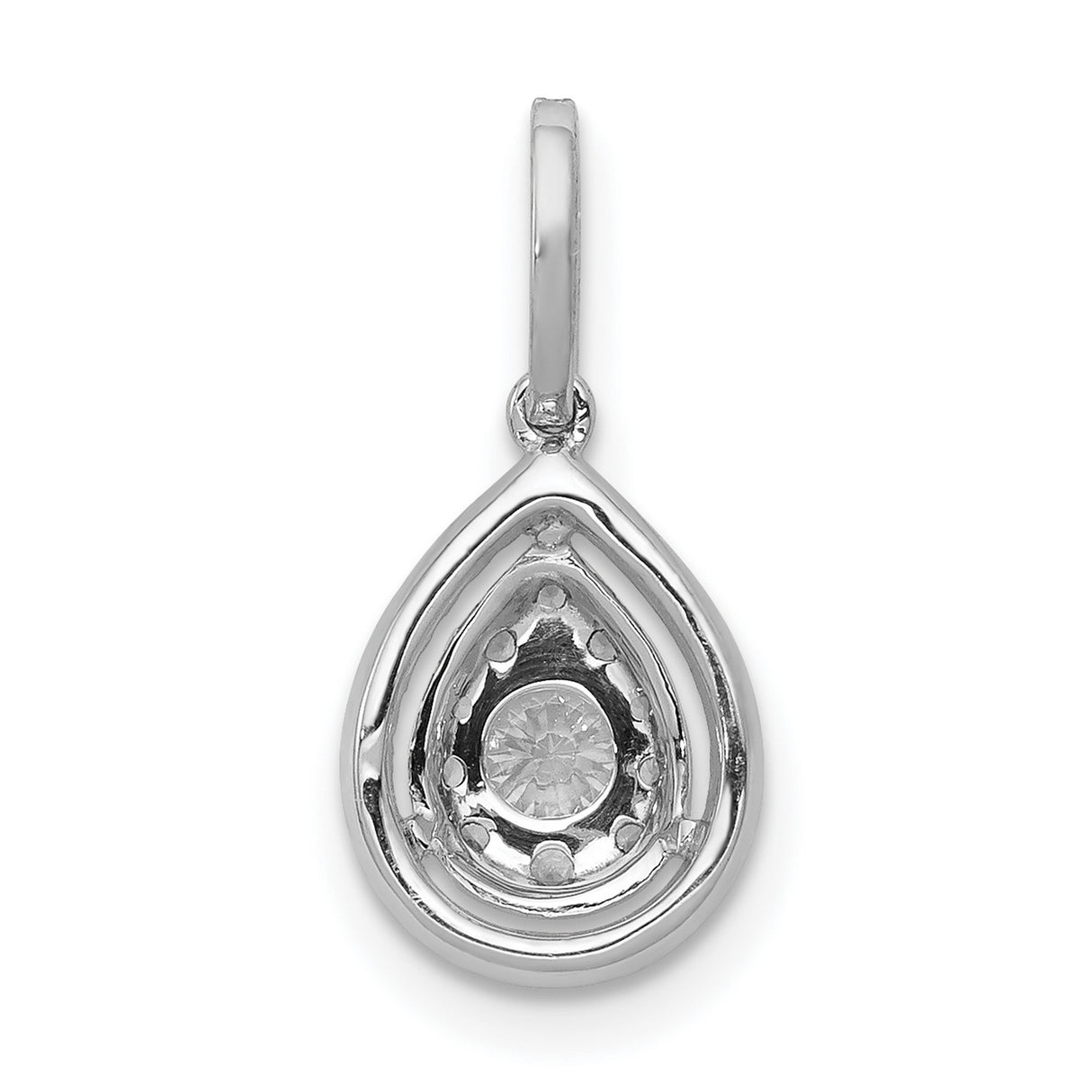 14k White Gold Teardrop Pendant with Round Cut Diamonds and Double Halo Design