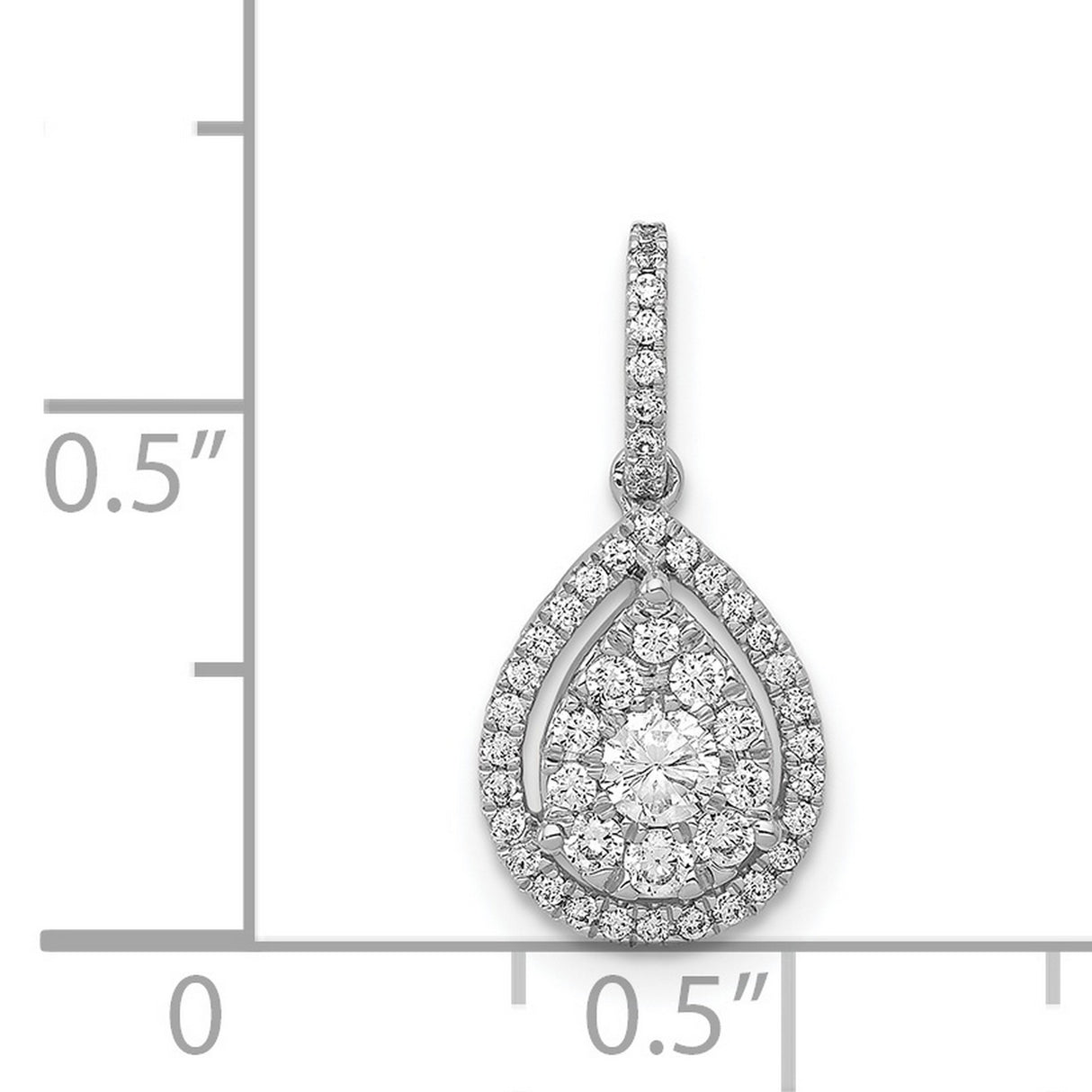 14k White Gold Teardrop Pendant with Round Cut Diamonds and Double Halo Design