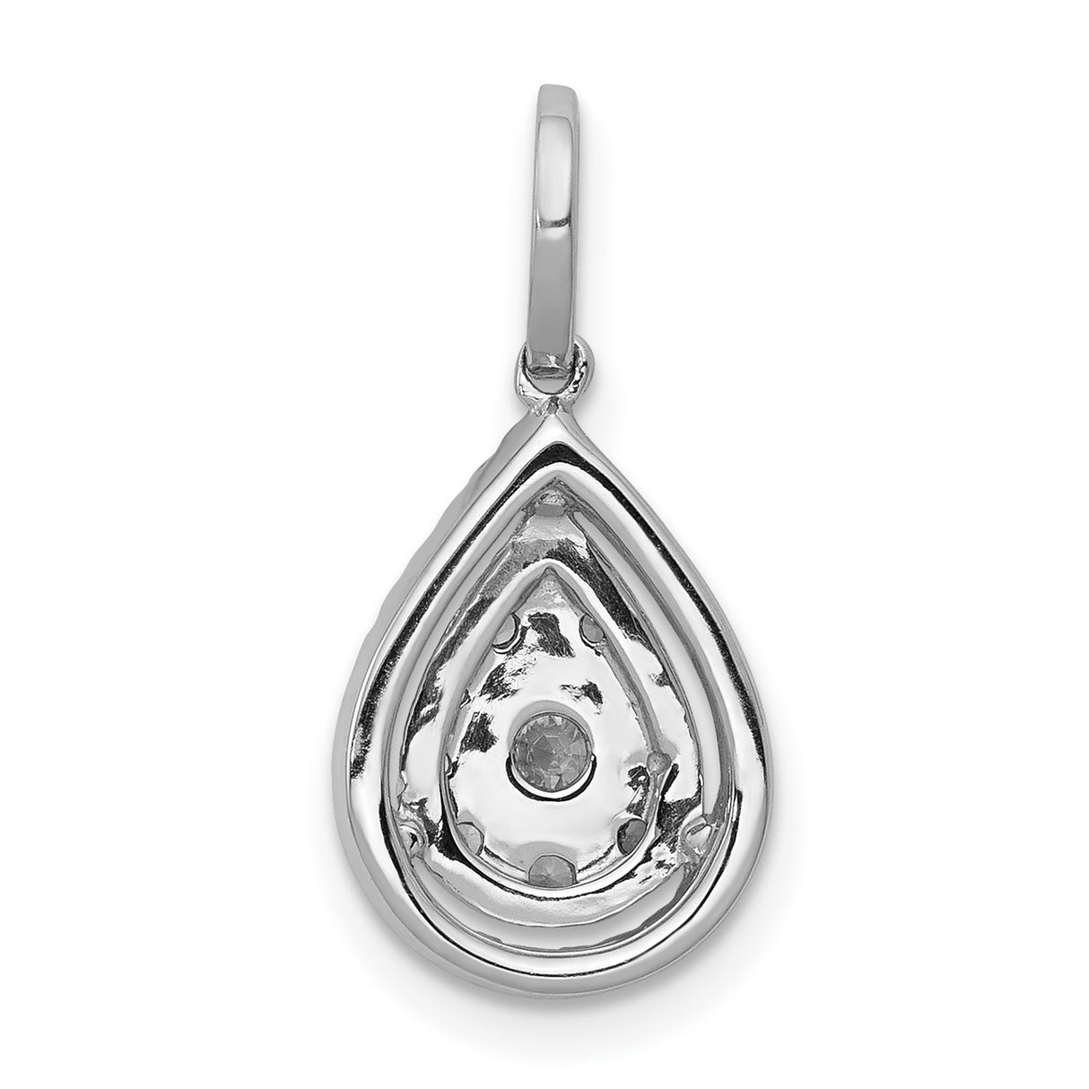 14k White Gold Teardrop Pendant with Round Cut Diamond Cluster in Halo Setting