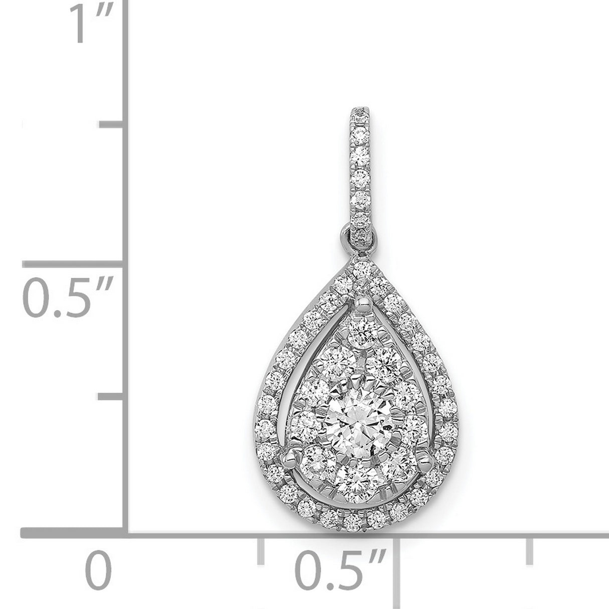 14k White Gold Teardrop Pendant with Round Cut Diamond Cluster in Halo Setting