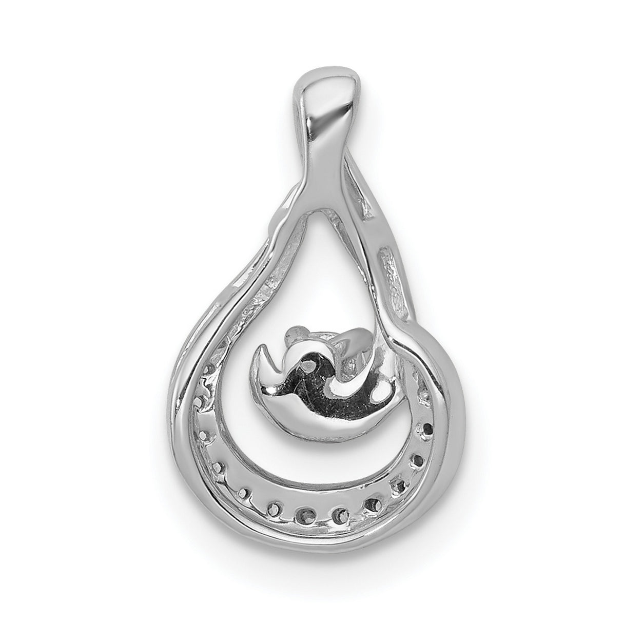 14k White Gold Swirl Diamond Pendant with Round Cut Center Stone and Accent Diamonds