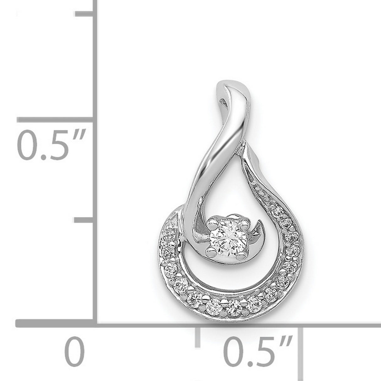 14k White Gold Swirl Diamond Pendant with Round Cut Center Stone and Accent Diamonds