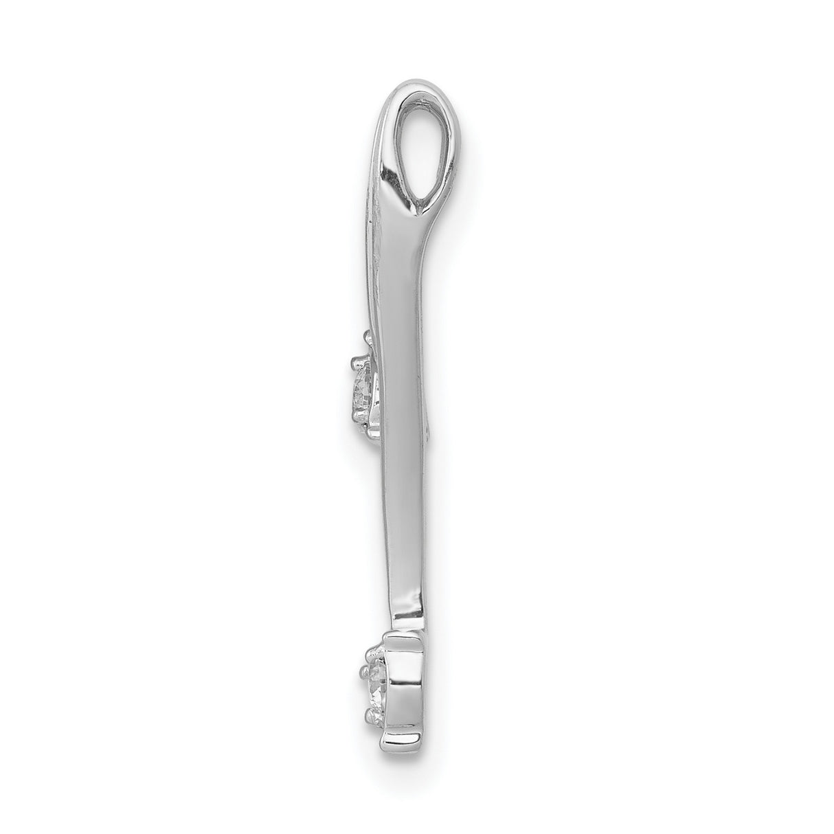 14k White Gold Double Bar Pendant with Diamonds, Modern Curved Design, Minimalist Style