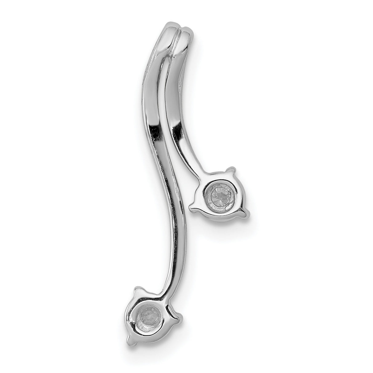 14k White Gold Double Bar Pendant with Diamonds, Modern Curved Design, Minimalist Style