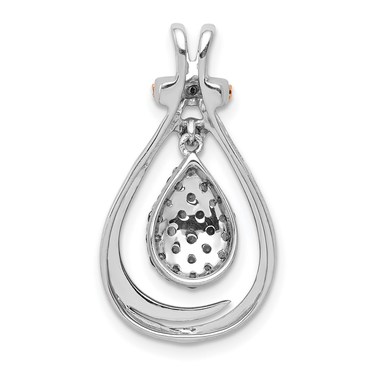 14k White Gold Teardrop Pendant with Champagne and Brown Diamonds, Open Loop Design