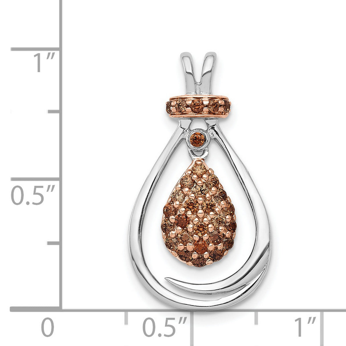 14k White Gold Teardrop Pendant with Champagne and Brown Diamonds, Open Loop Design