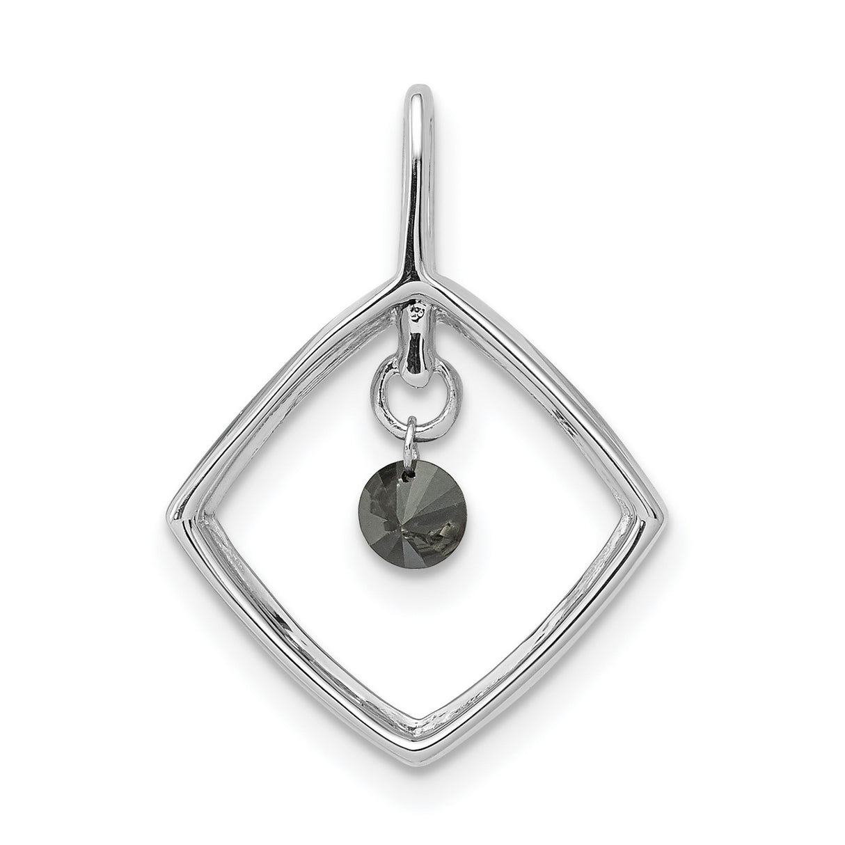14k White Gold Pendant with Black Diamond, Geometric Diamond-Shaped Frame, Minimalist Charm