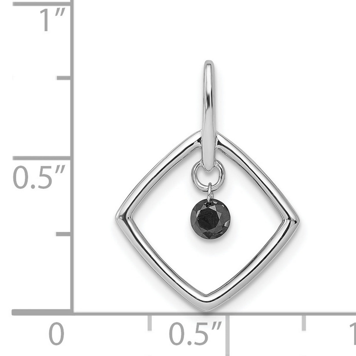 14k White Gold Pendant with Black Diamond, Geometric Diamond-Shaped Frame, Minimalist Charm