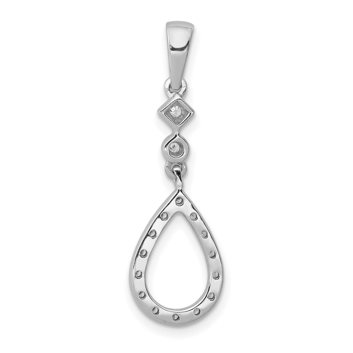 1/8ct Vintage Teardrop Diamond Charm Pendant in Real 14k White Gold