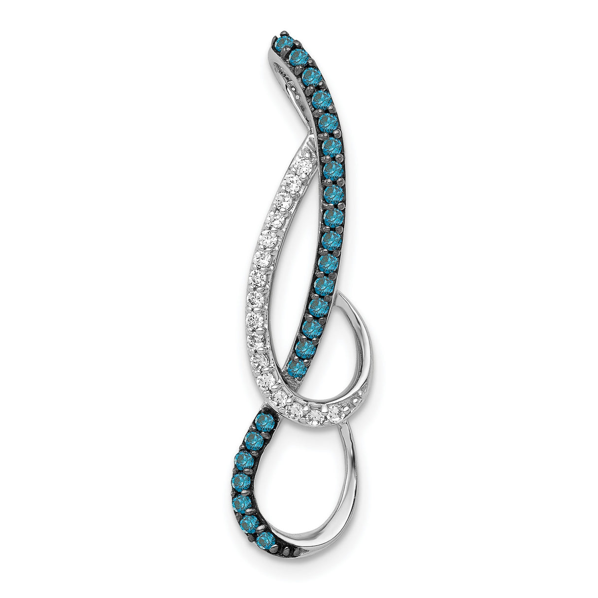 14k White Gold Infinity Pendant with Blue and White Diamonds, Modern Symbolic Jewelry for Women