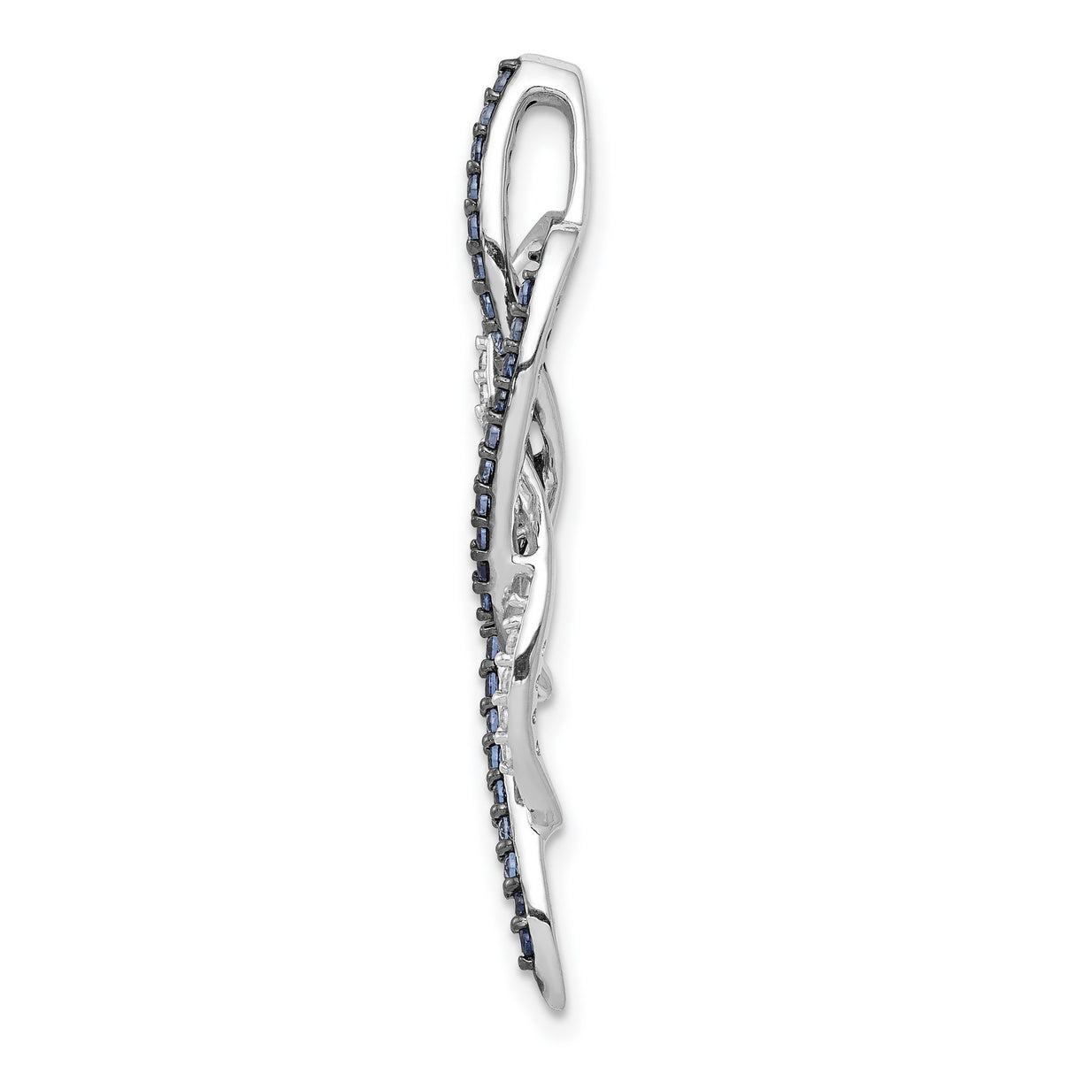 14k White Gold Diamond Pendant with Blue and White Diamonds, Twisted Intertwined Design