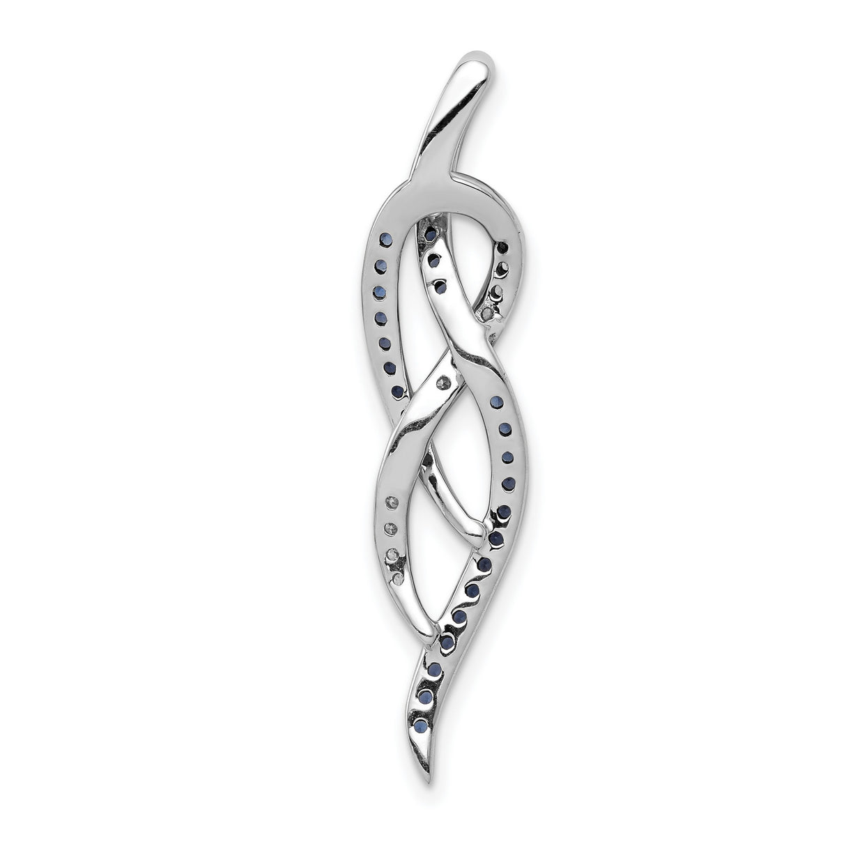 14k White Gold Diamond Pendant with Blue and White Diamonds, Twisted Intertwined Design