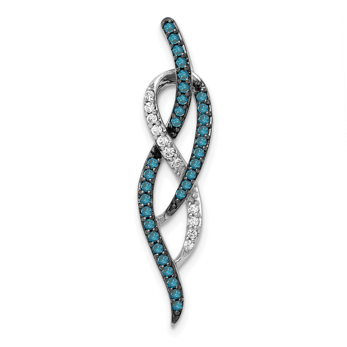 14k White Gold Diamond Pendant with Blue and White Diamonds, Twisted Intertwined Design