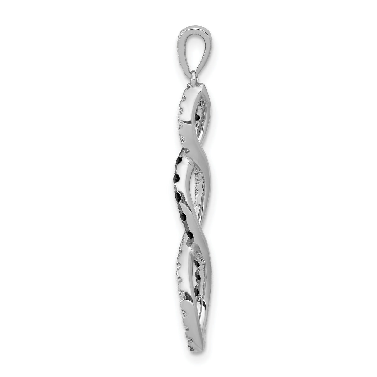 14k White Gold Infinity Pendant with Black and White Diamonds, Symbol of Eternal Love