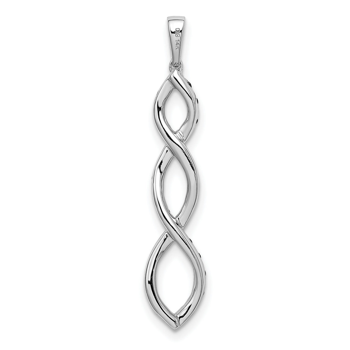 14k White Gold Infinity Pendant with Black and White Diamonds, Symbol of Eternal Love