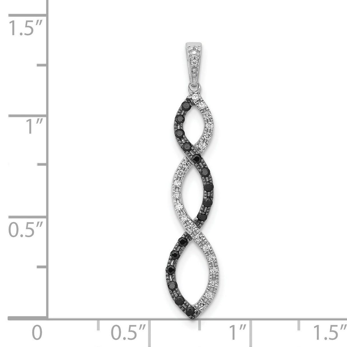 14k White Gold Infinity Pendant with Black and White Diamonds, Symbol of Eternal Love