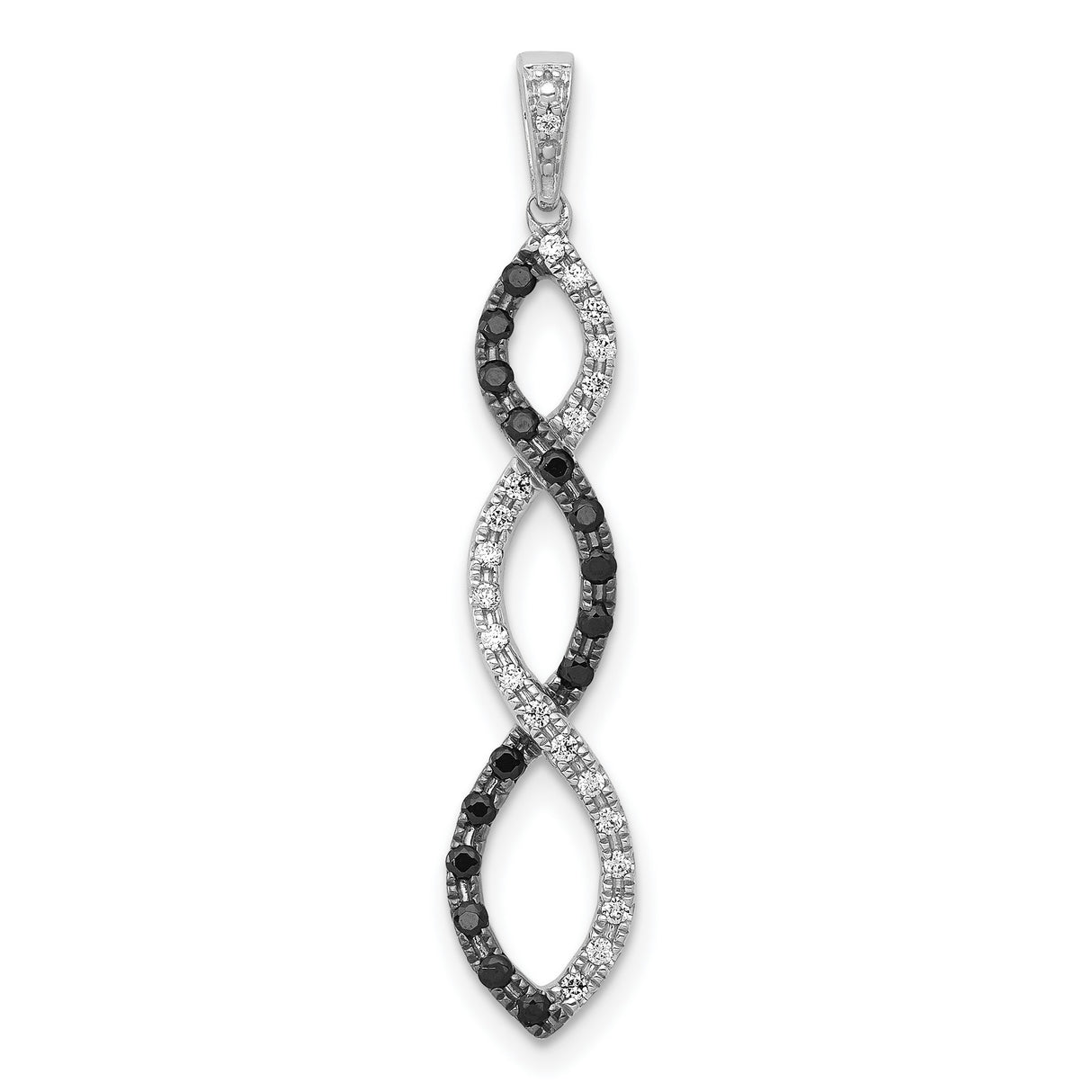 14k White Gold Infinity Pendant with Black and White Diamonds, Symbol of Eternal Love