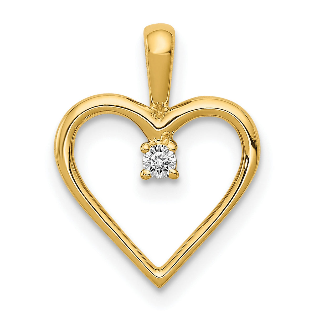 10k Yellow Gold Heart Pendant with Diamond Accent, Open Heart Symbol of Love Jewelry for Women
