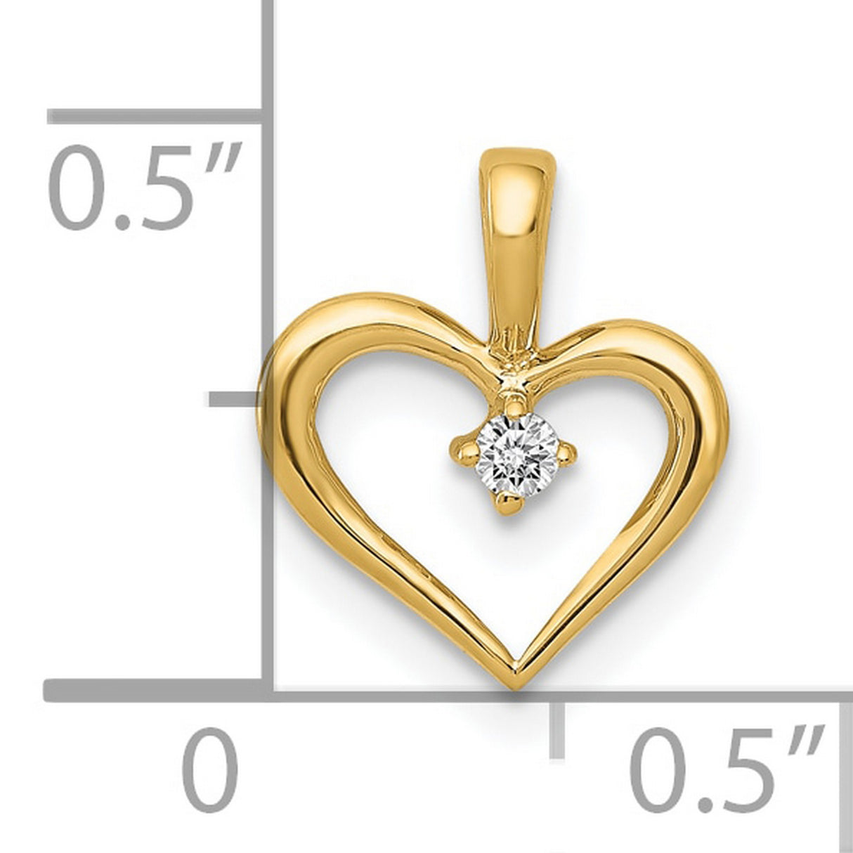 10k Yellow Gold Heart Pendant with Diamond Center, Romantic Minimalist Jewelry for Women
