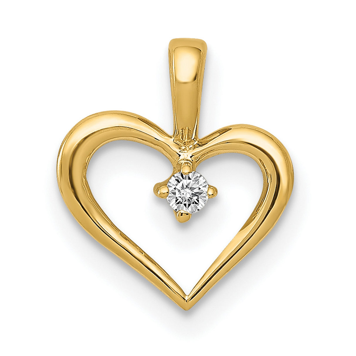 10k Yellow Gold Heart Pendant with Diamond Center, Romantic Minimalist Jewelry for Women