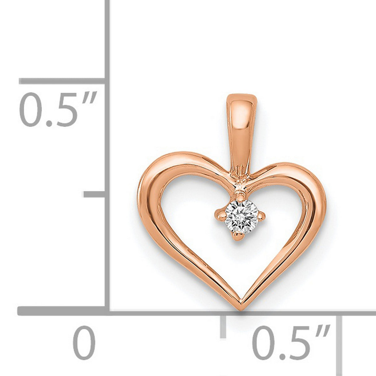 14k Rose Gold Open Heart Pendant with Diamond Accent, Romantic Minimalist Jewelry for Women