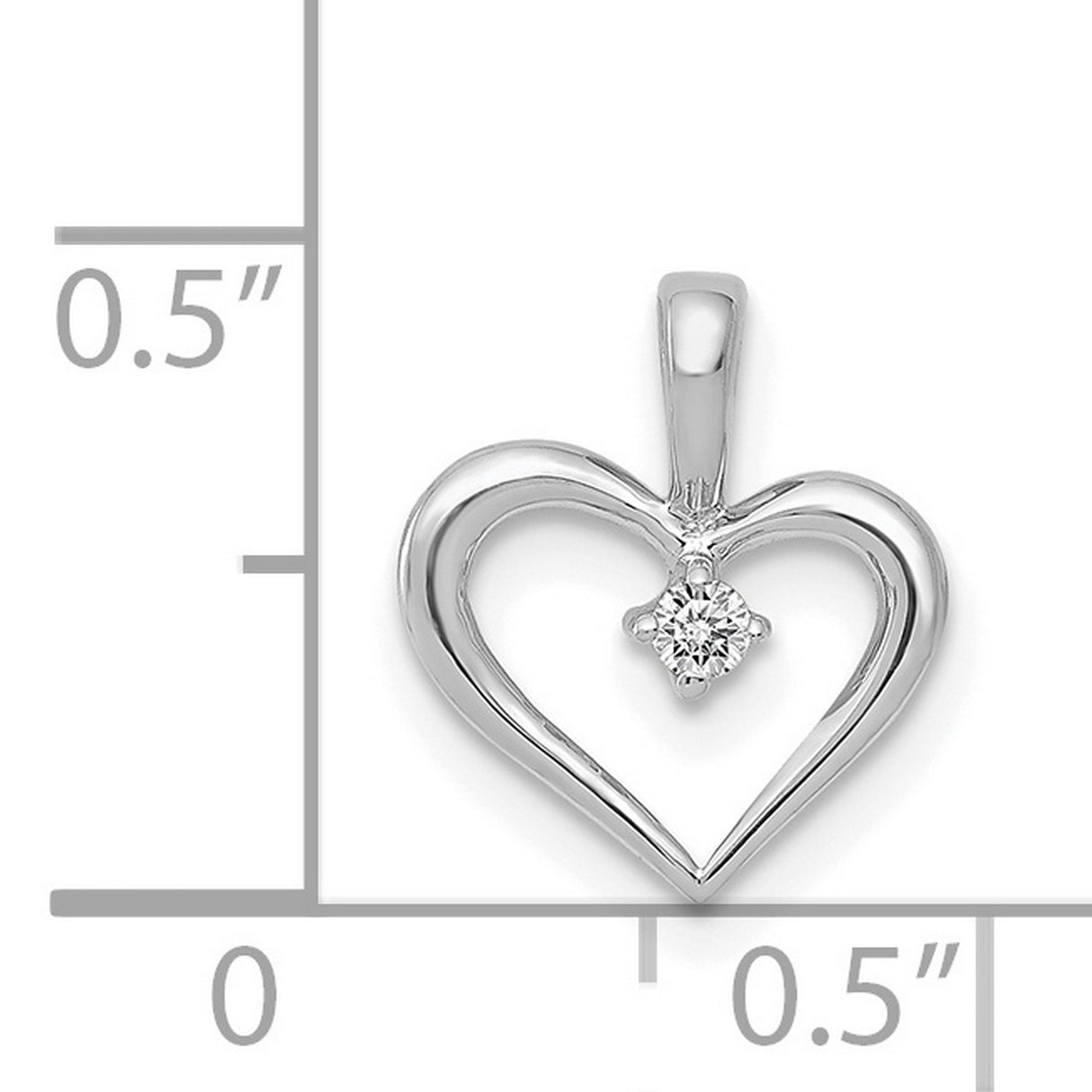 14k White Gold Heart Pendant with Diamond Center, Classic Romantic Jewelry for Women