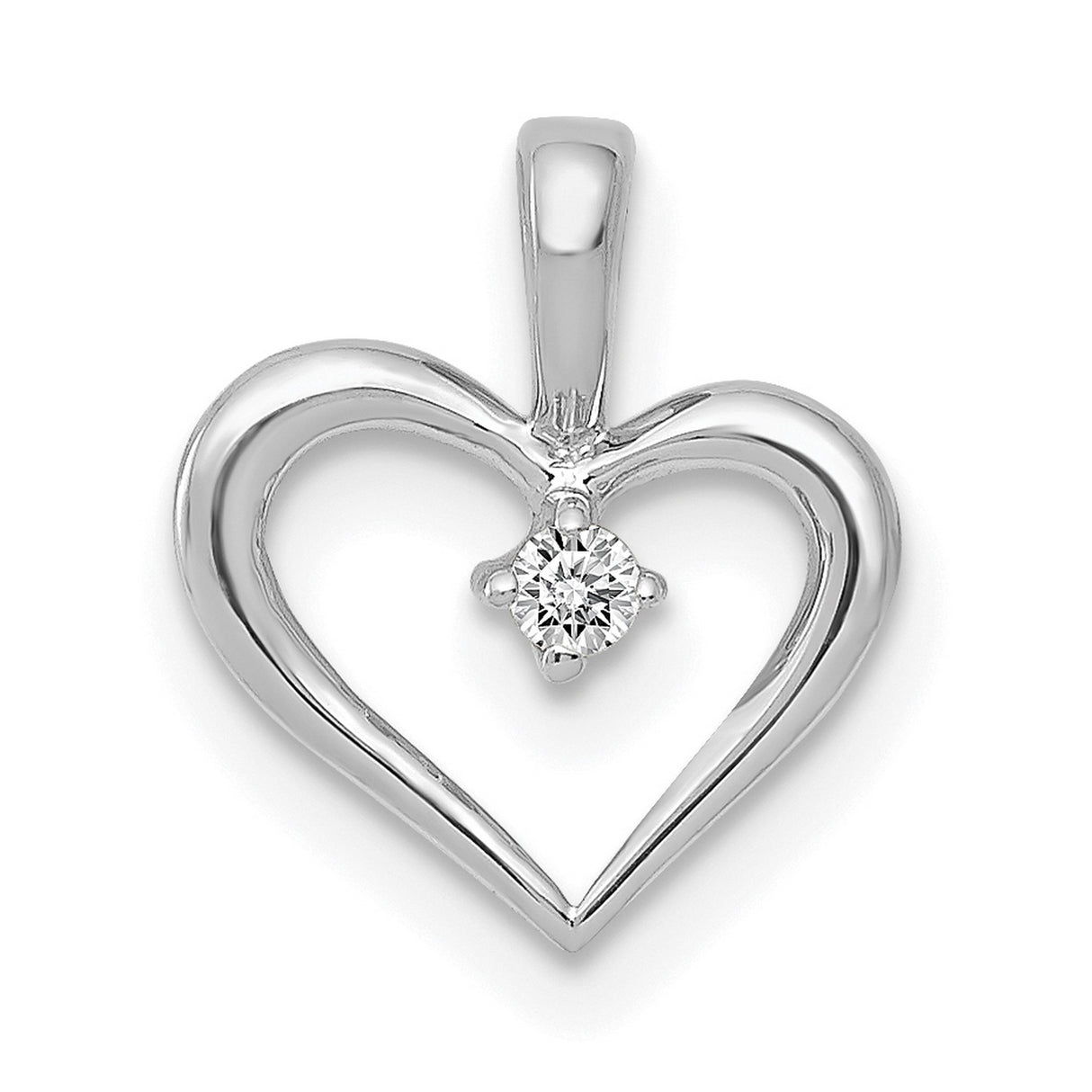 14k White Gold Heart Pendant with Diamond Center, Classic Romantic Jewelry for Women