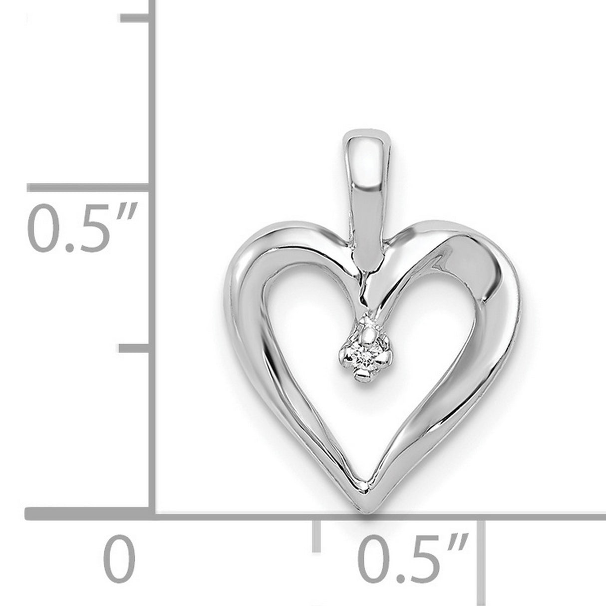 14k White Gold Heart Pendant with Genuine Diamond Accent and Open Heart Design