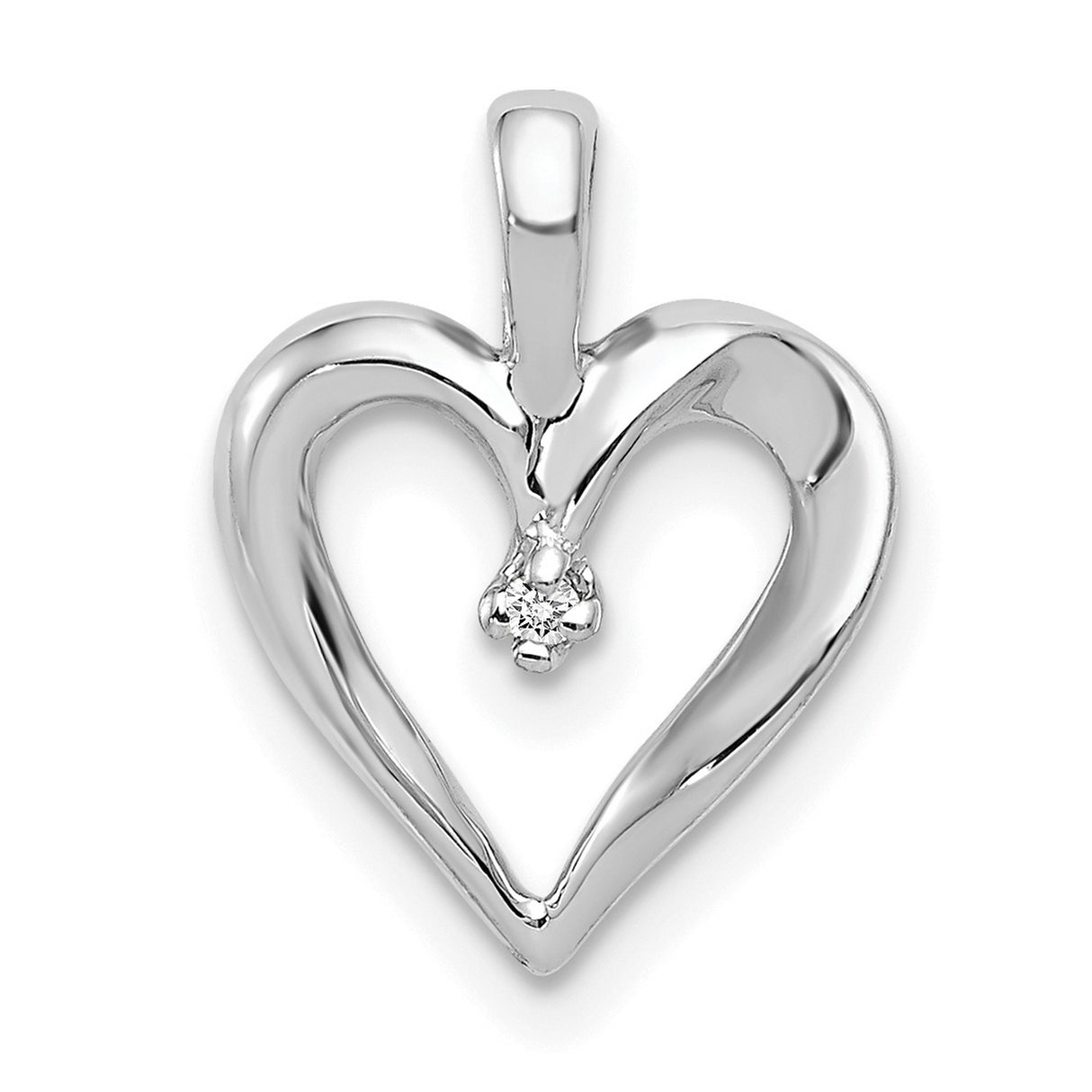 14k White Gold Heart Pendant with Genuine Diamond Accent and Open Heart Design