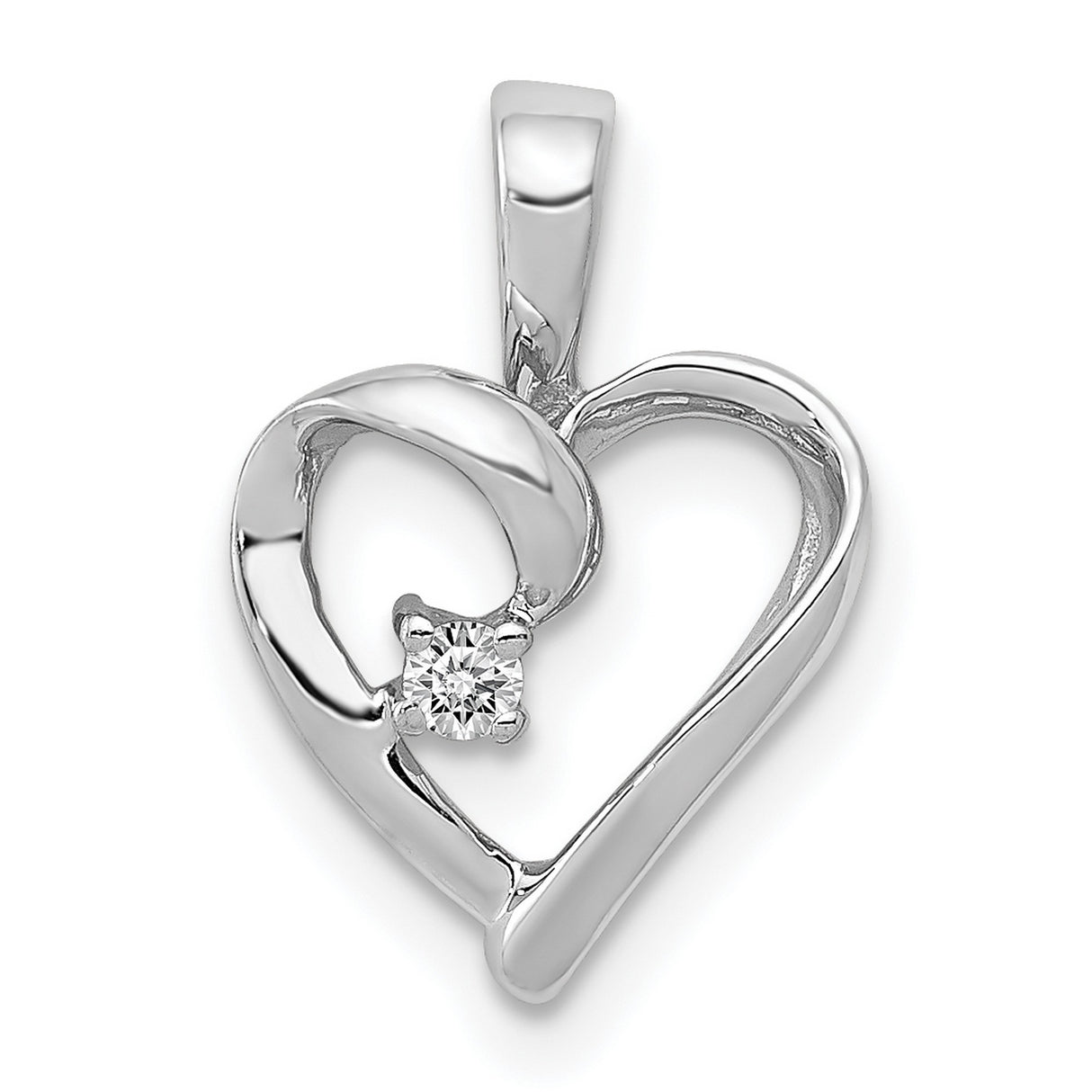 AA .02ct Diamond Heart Charm Pendant in Real 14k White Gold