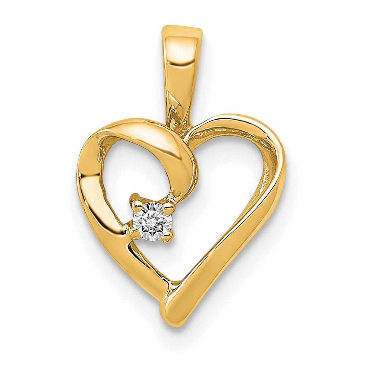 AA .02ct Diamond Heart Charm Pendant in Real 14k Yellow Gold