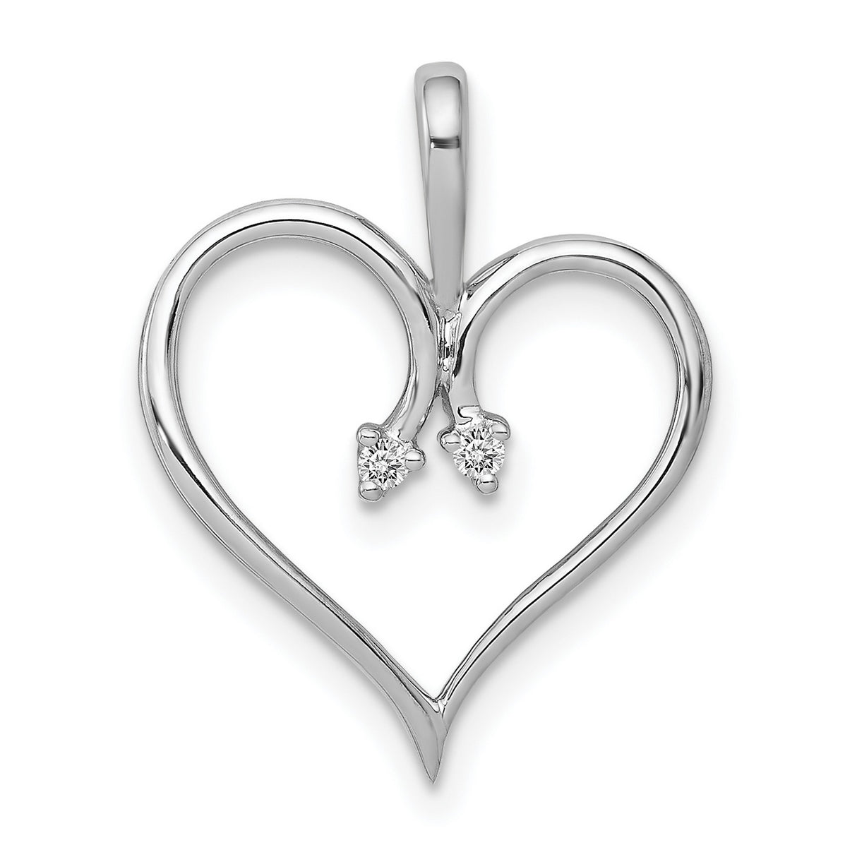 14k White Gold Heart Pendant with Diamond Accents, Open Heart Design for Women