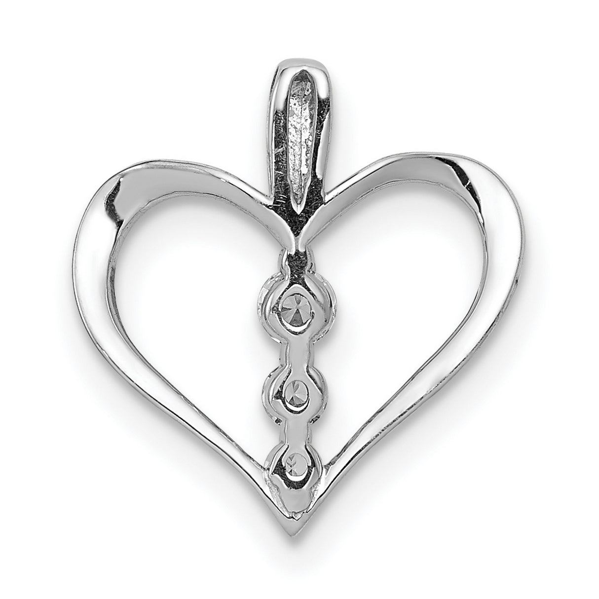 14k White Gold Heart Pendant with Three Diamonds, Romantic Charm for Women