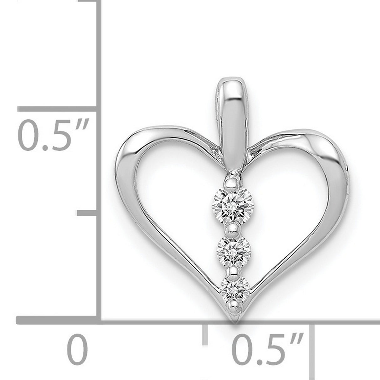 14k White Gold Heart Pendant with Three Diamonds, Romantic Charm for Women