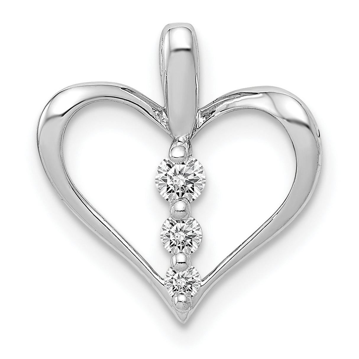 14k White Gold Heart Pendant with Three Diamonds, Romantic Charm for Women