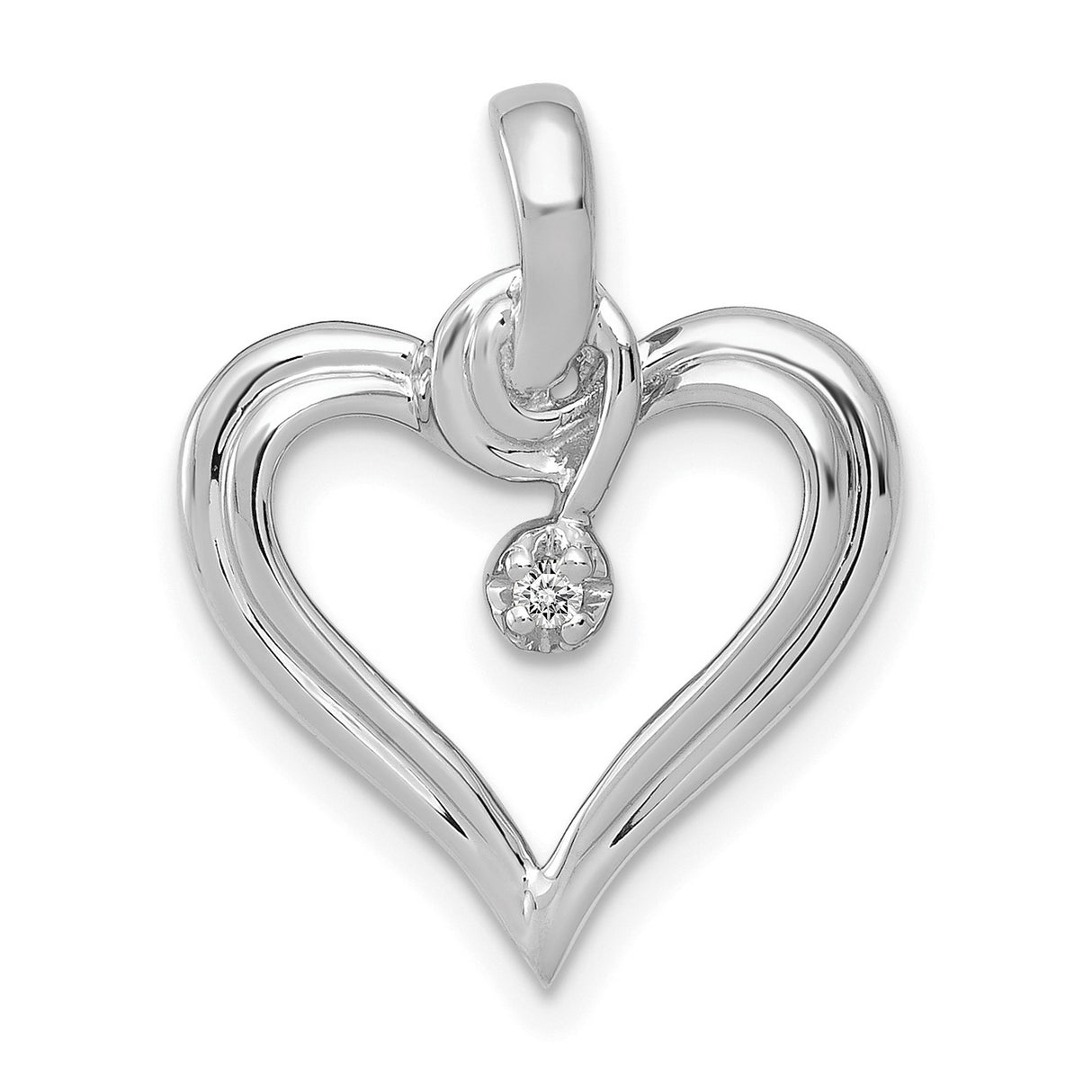 AA .01ct Diamond Heart Charm Pendant in Real 14k White Gold